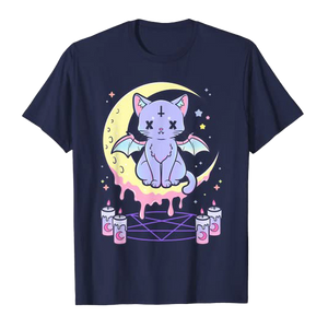 Kawaii pastel goth cat t-shirt - navy blue