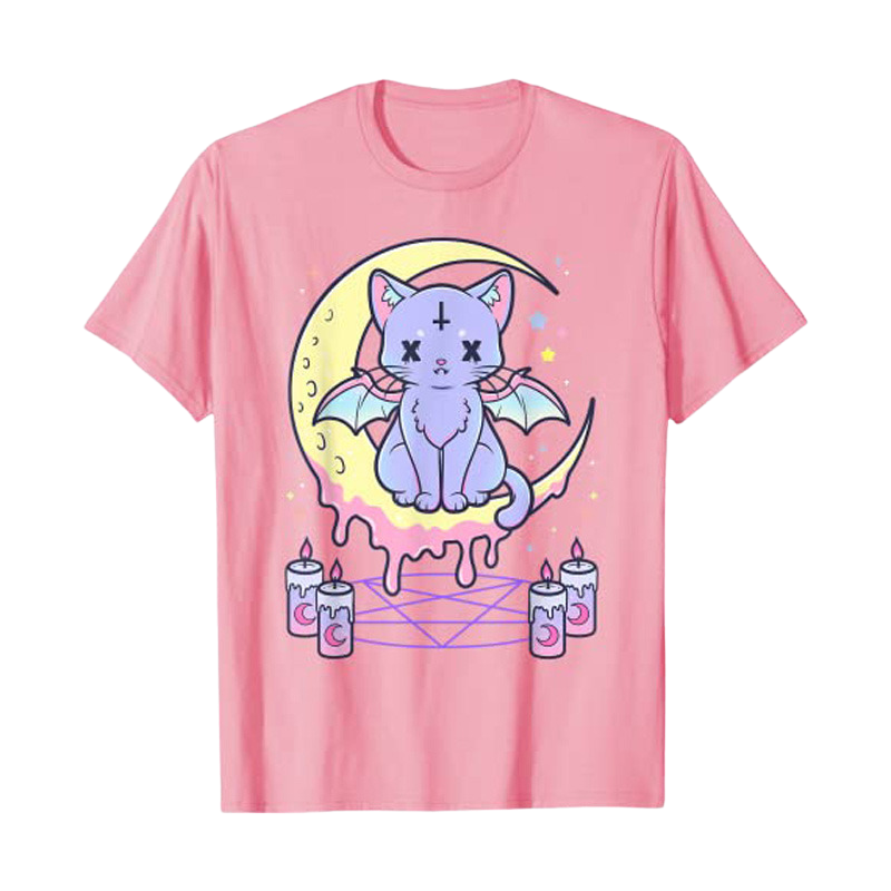 Kawaii pastel goth cat t-shirt - pink