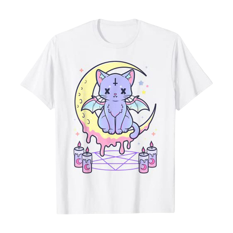 Kawaii pastel goth cat t-shirt - white