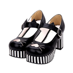 Load image into Gallery viewer, Lolita-inspired chunky heel cat shoes - black
