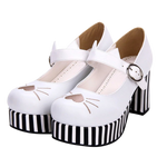 Load image into Gallery viewer, Lolita-inspired chunky heel cat shoes - white
