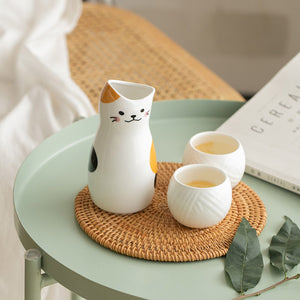 Lucky cat ceramic sake set (3 pieces)