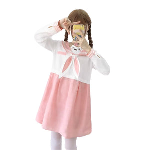 Petite kawaii cat dress in pink and white