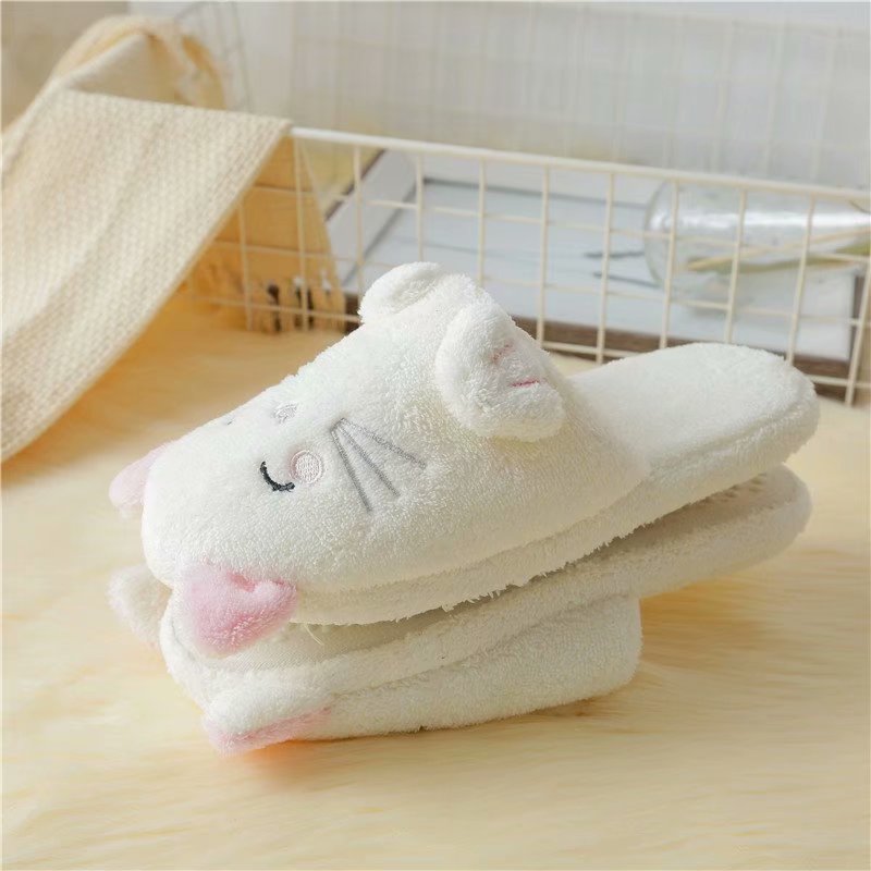 Plush white cat cotton slippers