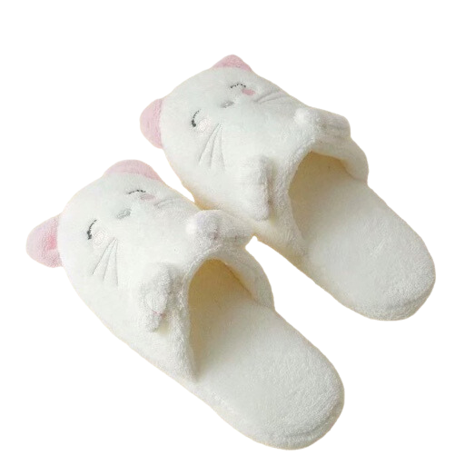 Plush white cat cotton slippers