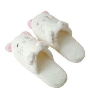 Plush white cat cotton slippers