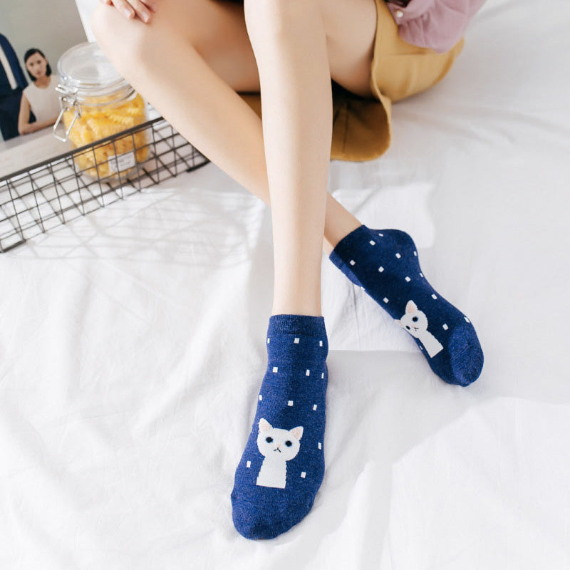 Polka dot cat socks (5 pairs)