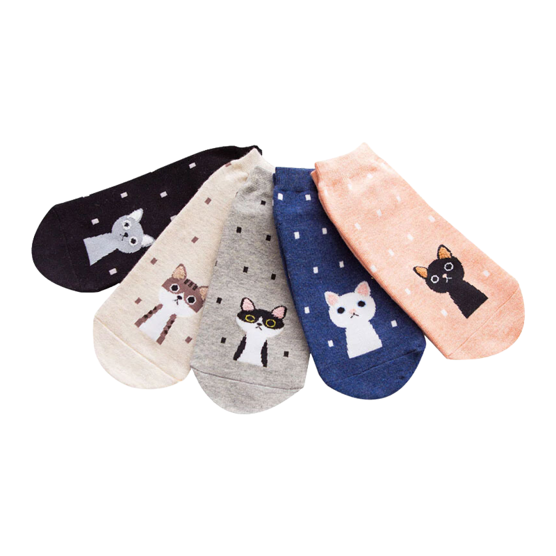 Polka dot cat socks (5 pairs)