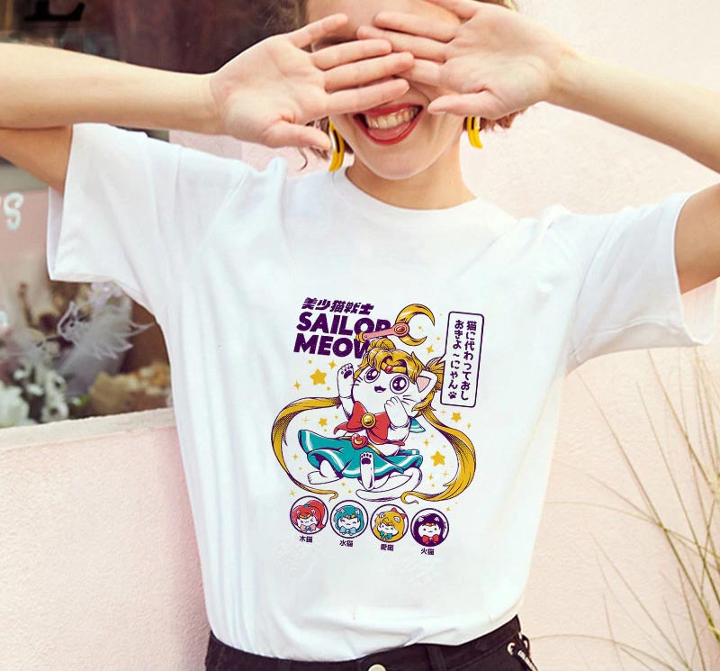 Sailor Meow cotton crew neck t-shirt