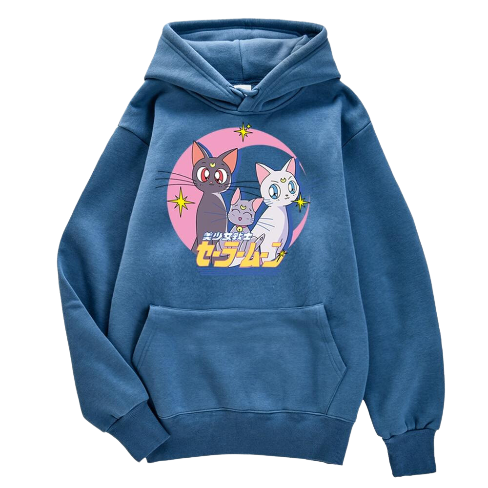 Sailor Moon Luna, Artemis and Diana hoodie - steel blue