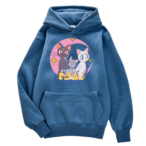 Sailor Moon Luna, Artemis and Diana hoodie - steel blue