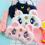 Load image into Gallery viewer, Sailor Moon Luna, Artemis, and Diana plush sleep masks
