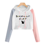 Load image into Gallery viewer, Smelly cat crop top hoodie - grey and pink
