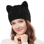 Load image into Gallery viewer, Wool-knit beanie with cat ears - black
