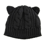 Load image into Gallery viewer, Wool-knit beanie with cat ears - black
