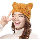 Load image into Gallery viewer, Wool-knit beanie with cat ears - orange
