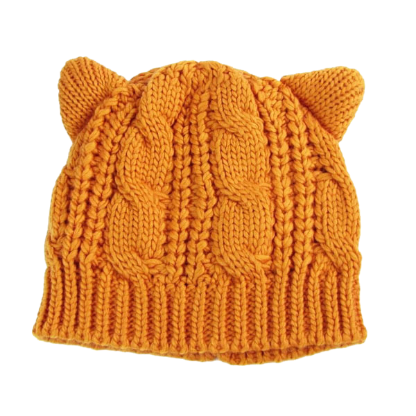 Wool-knit beanie with cat ears - orange