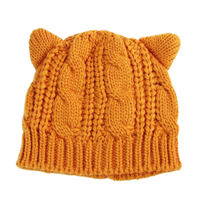 Wool-knit beanie with cat ears - orange