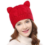 Load image into Gallery viewer, Wool-knit beanie with cat ears -red
