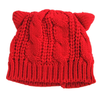 Load image into Gallery viewer, Wool-knit beanie with cat ears - red
